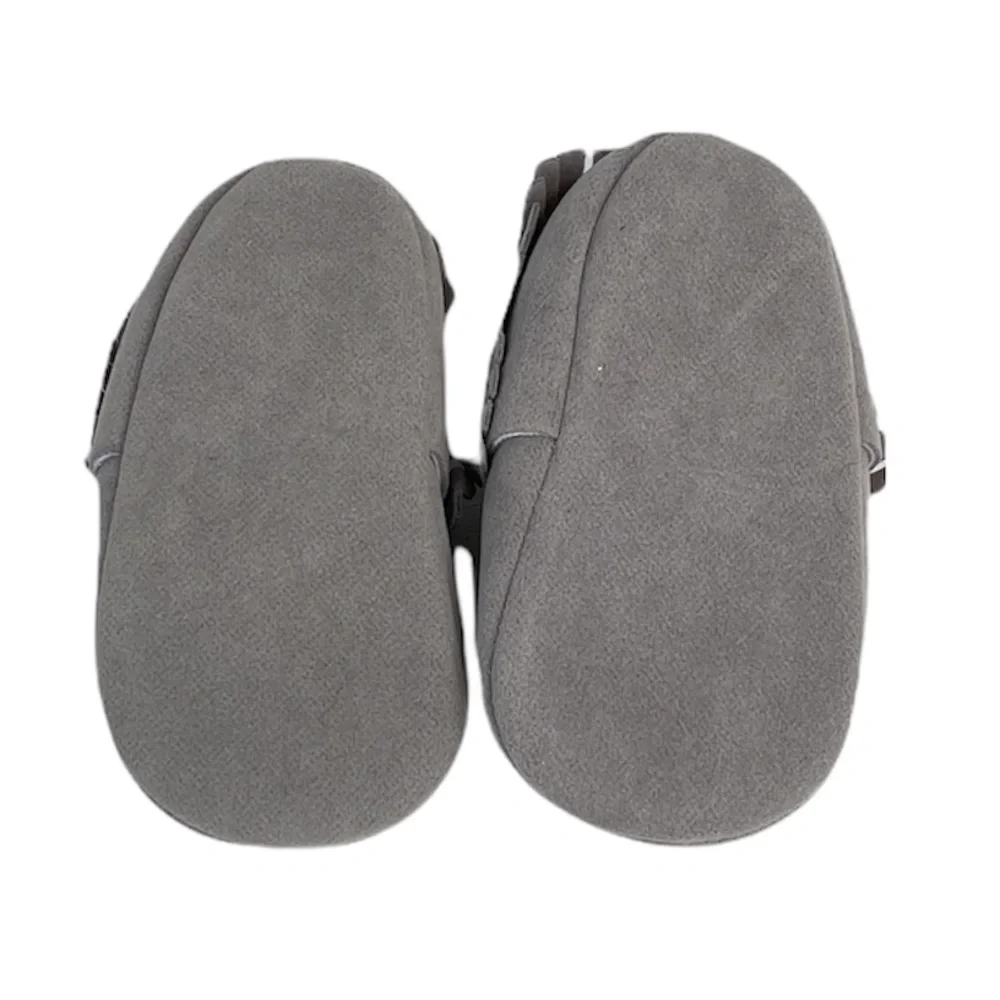 Hello Happy Baby Moccasins Shoes, Gray, 0-6 Months